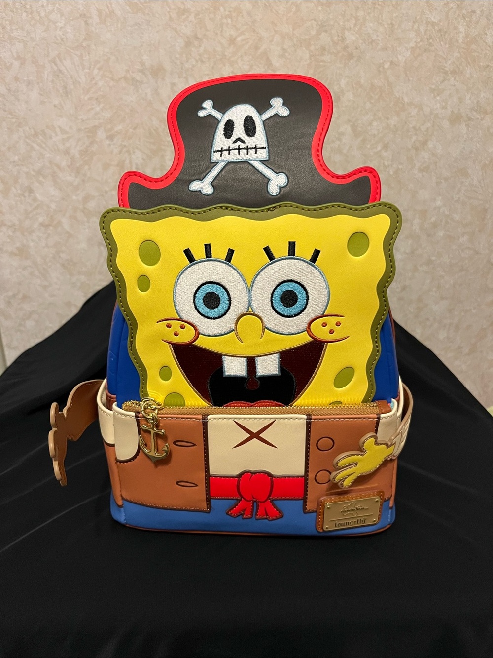 SpongeBob Squarepants Blue & Yellow Mini Backpack with Brown Wood-Texture Straps